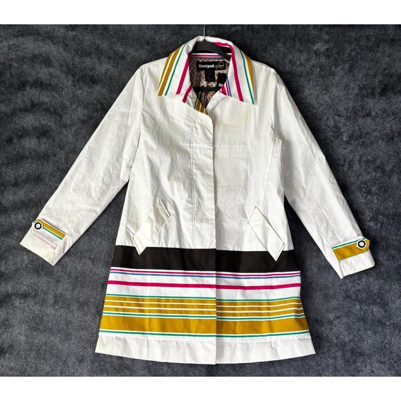 Desigual Coat Rare Botticelli Size 44 NWT Cotton Blend Striped 42E2L05 - Picture 1 of 10